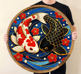 Japanese Crane Wooden Serving Platter | Printed Mango Wood | Round Tea Coffee Decor Gift