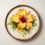 Hibiscus Flower Wooden Tray | Mango Wood Printed Coffee Table Decor | Floral Tea Platter