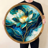 Blue Lotus Mango Wood Serving Tray | Boho Floral Coffee Tea Platter