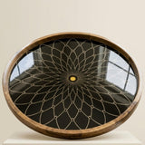 Black Mandala Mango Wood Serving Tray | Boho Ottoman Coffee Table Decor