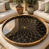 Black Mandala Mango Wood Serving Tray | Boho Ottoman Coffee Table Decor