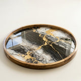 Marble Design Wooden Tray | Mango Wood Printed Coffee Table Decor | Modern Tea Platter