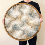 Round Mango Wood Serving Tray | Abstract Swirl Print Ottoman Decor