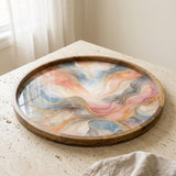 Abstract Marble Serving Tray | Pastel Swirl Mango Wood Coffee Table Tray
