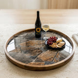 Handcrafted Mango Wood Serving Tray | Stone Marble Print, Ottoman Coffee Table Decor