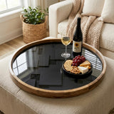 Black Mango Wood Serving Tray | Modern Minimalist Ottoman Coffee Table Decor