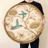 Hummingbird Wooden Tray Printed | Floral Mango Wood Round Tea Serving Decor Gift