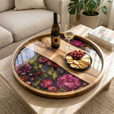 Floral Mango Wood Serving Tray | Round Ottoman Coffee Table Decor