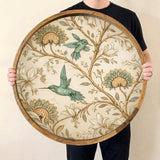 Hummingbird Floral Mango Wood Serving Tray | Botanical Coffee Table Ottoman Decor