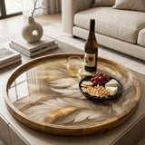 Gold Feather Mango Wood Serving Tray | Boho Ottoman Coffee Table Decor