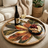 Floral Wooden Tray Printed | Mango Wood Round Serving Tea DecorTGJFYKFUIKUYFGHFH