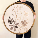 Handmade Neutral Floral Serving Tray | Botanical Mango Wood Ottoman Decor
