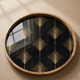 Art Deco Mango Wood Serving Tray | Navy Geometric Ottoman Coffee Table Decor