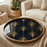 Art Deco Mango Wood Serving Tray | Navy Geometric Ottoman Coffee Table Decor