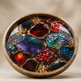 Round Mango Wood Serving Tray | Abstract Geode Resin Art Decor Ottoman Coffee Table Tray