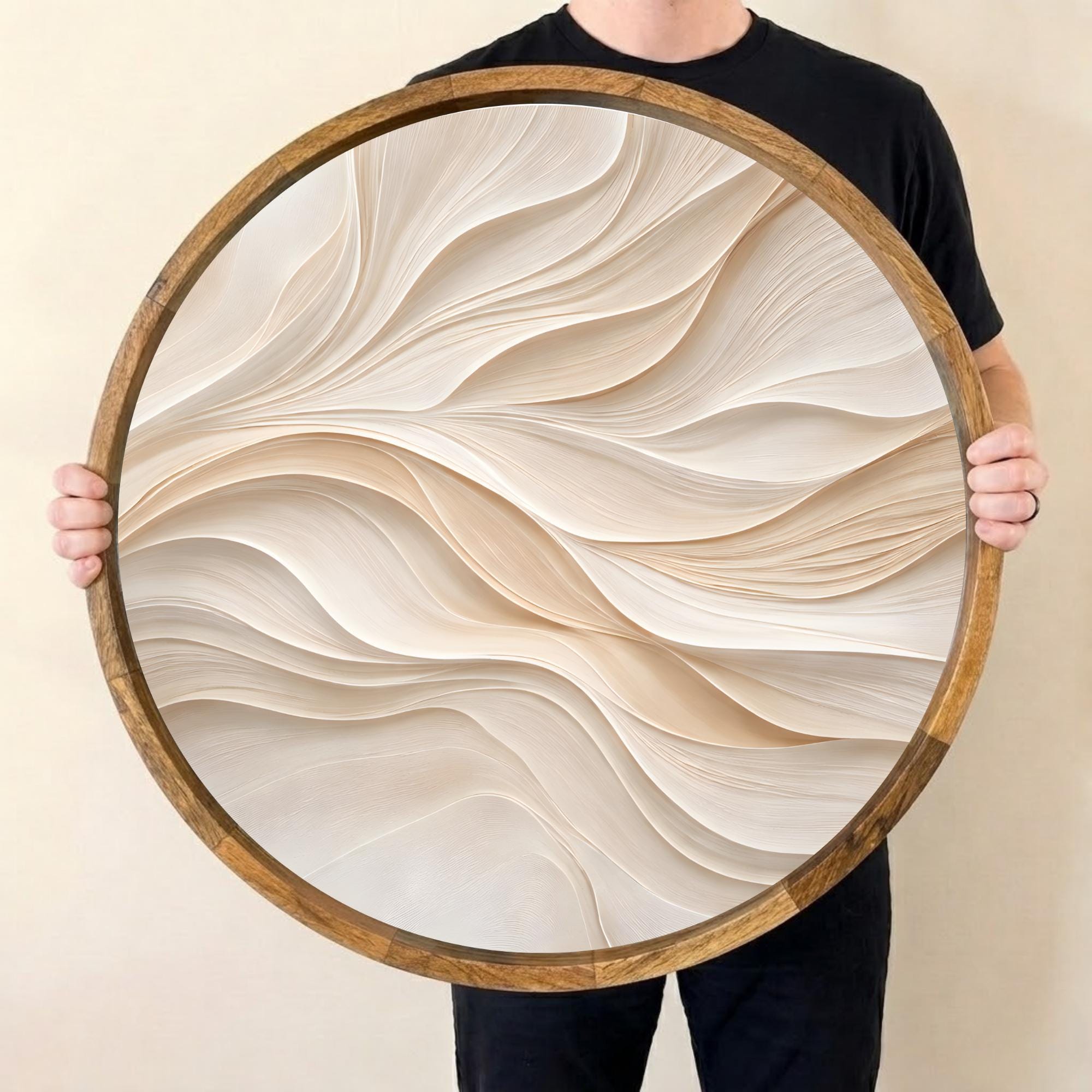 Handmade Mango Wood Serving Tray | Abstract Wave Ottoman Decor