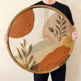 Boho Abstract Mango Wood Serving Tray | Neutral Botanical Ottoman Decor