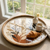 Handmade Botanical Mango Wood Serving Tray | Neutral Boho Coffee Table Ottoman Decor