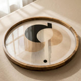 Geometric Abstract Mango Wood Serving Tray | Minimalist Ottoman Coffee Table Decor