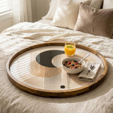 Geometric Abstract Mango Wood Serving Tray | Minimalist Ottoman Coffee Table Decor
