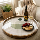 Handcrafted Mango Wood Serving Tray | Sage Green Abstract Print Ottoman Decor