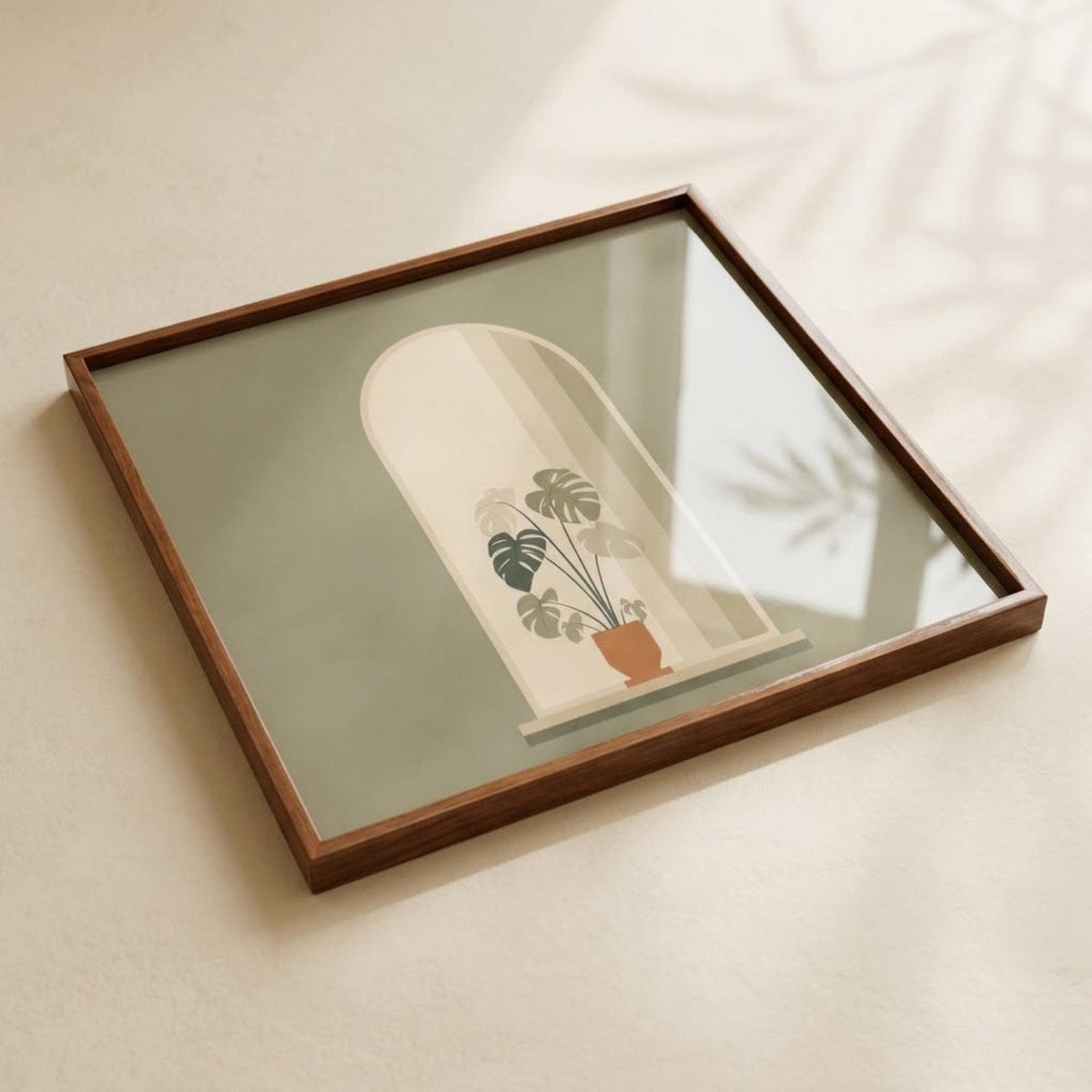 Square Serving Tray, Neutral Botanical Tray, Modern Ottoman Coffee Table Tray, Handmade Resin Wood Tray, Japandi Home Decor