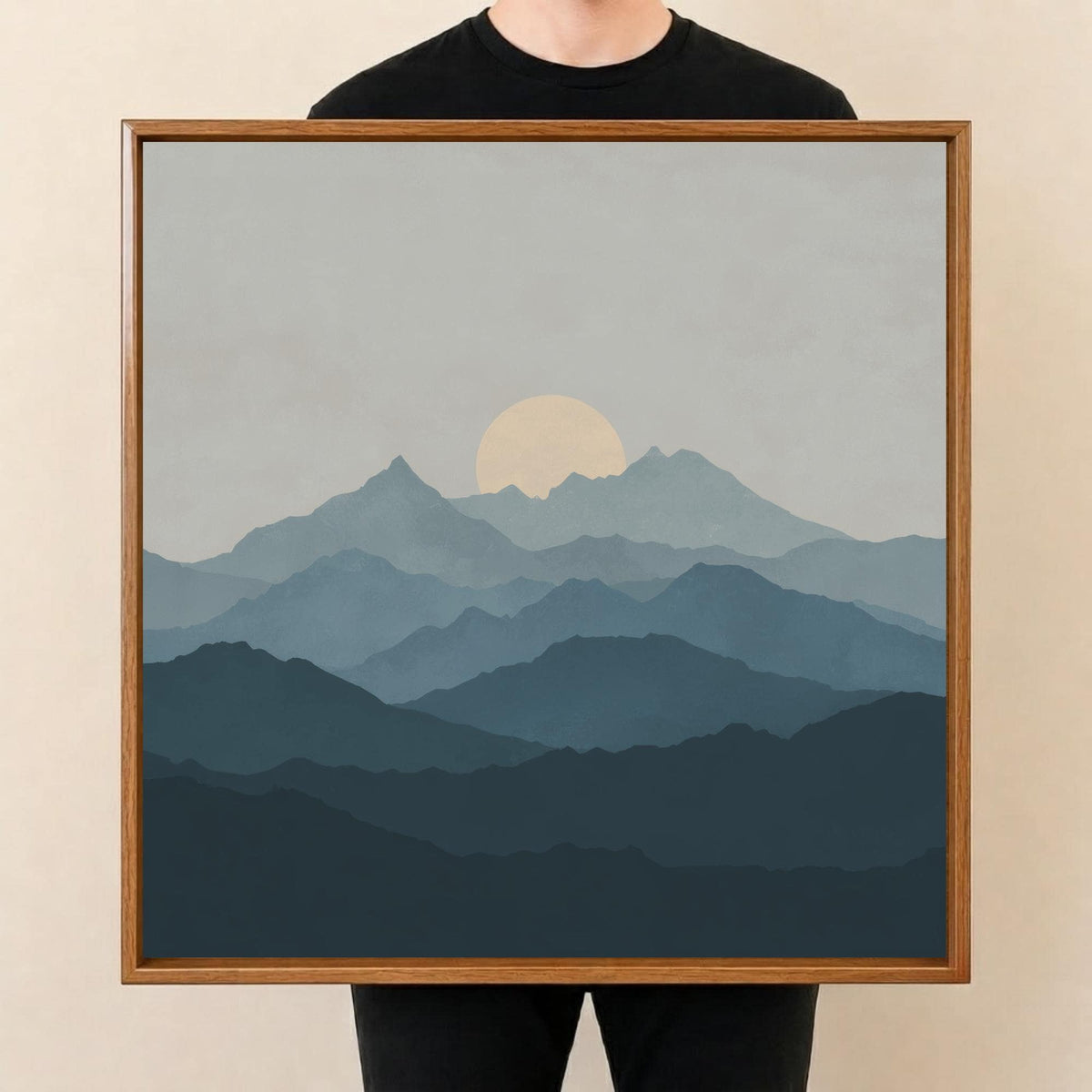 Square Serving Tray, Minimalist Mountain Landscape Tray, Ottoman Coffee Table Tray, Handmade Resin Wood Tray, Modern Japandi Home Decor