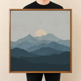 Square Serving Tray, Minimalist Mountain Landscape Tray, Ottoman Coffee Table Tray, Handmade Resin Wood Tray, Modern Japandi Home Decor