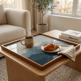 Square Serving Tray, Minimalist Mountain Landscape Tray, Ottoman Coffee Table Tray, Handmade Resin Wood Tray, Modern Japandi Home Decor