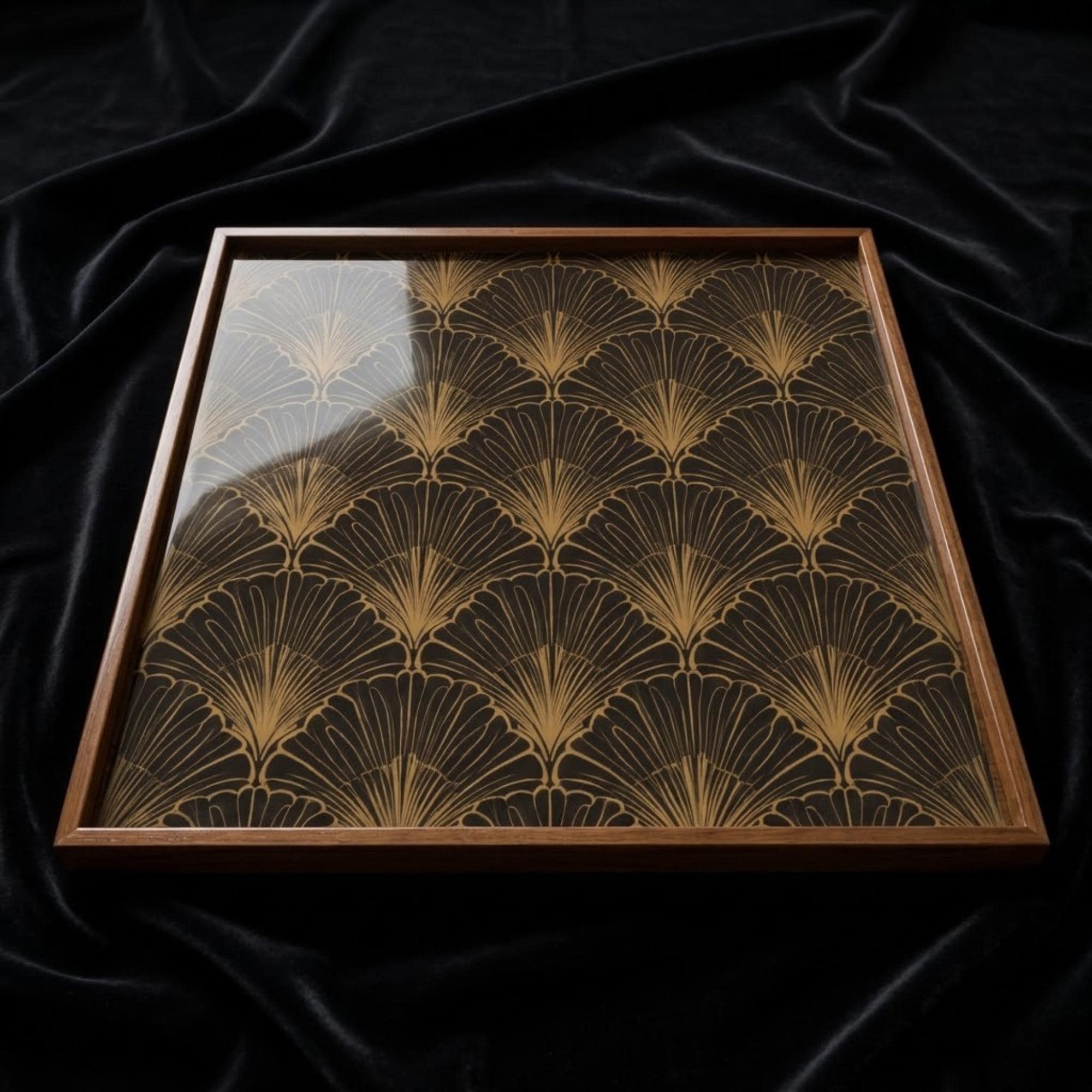 Square Serving Tray, Art Deco Tray, Black Gold Ottoman Tray, Coffee Table Tray, Handmade Resin Wood Tray, Luxury Modern Home Decor Accent