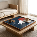 Square Serving Tray, Japanese Crane Tray, Japandi Ottoman Tray, Coffee Table Tray, Handmade Resin Wood Tray, Asian Home Decor Accent