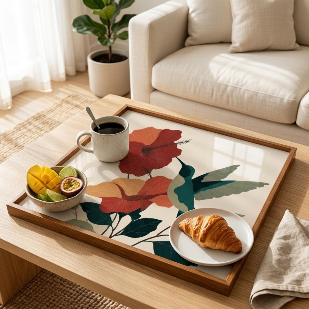 Square Serving Tray, Red Poppy Floral Tray, Ottoman Coffee Table Tray, Handmade Resin Wood Tray, Botanical Wall Art Inspired Decor