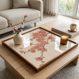Square Serving Tray, Cherry Blossom Tray, Japandi Ottoman Tray, Coffee Table Tray, Handmade Resin Wood Decor