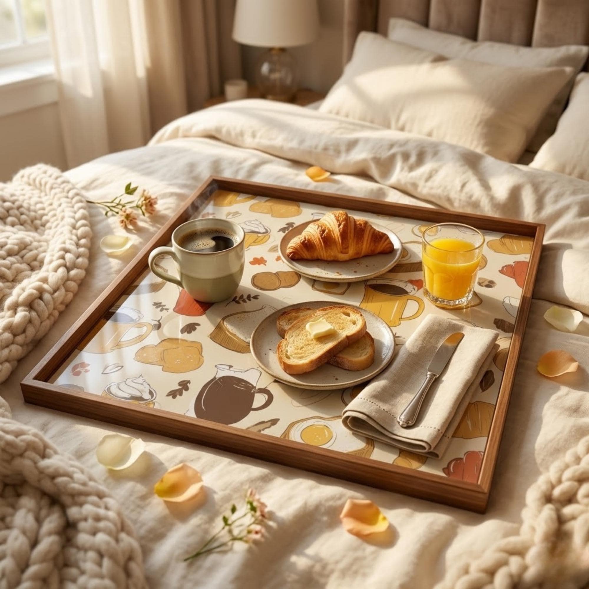 Square Serving Tray, Coffee Mug Tray, Breakfast In Bed Tray, Ottoman Coffee Table Tray, Handmade Resin Wood Decor