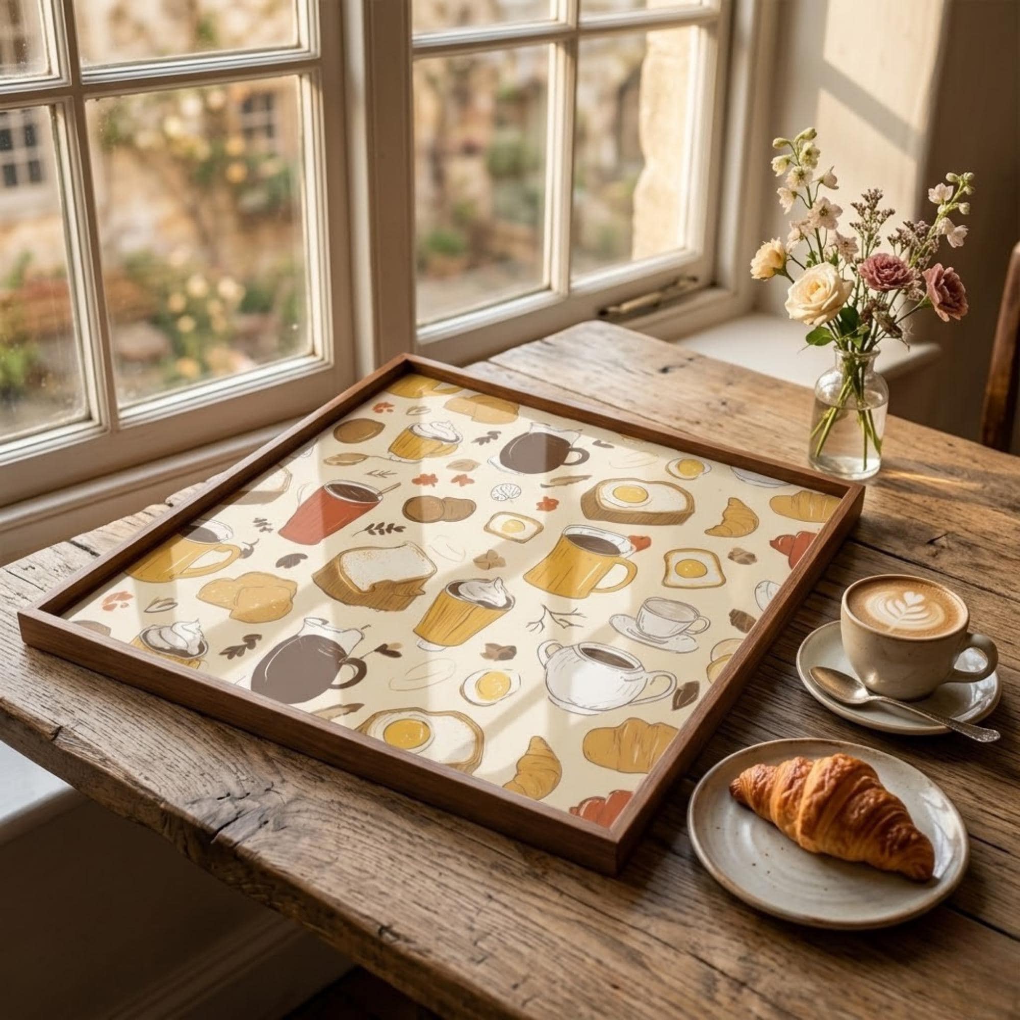 Square Serving Tray, Coffee Mug Tray, Breakfast In Bed Tray, Ottoman Coffee Table Tray, Handmade Resin Wood Decor