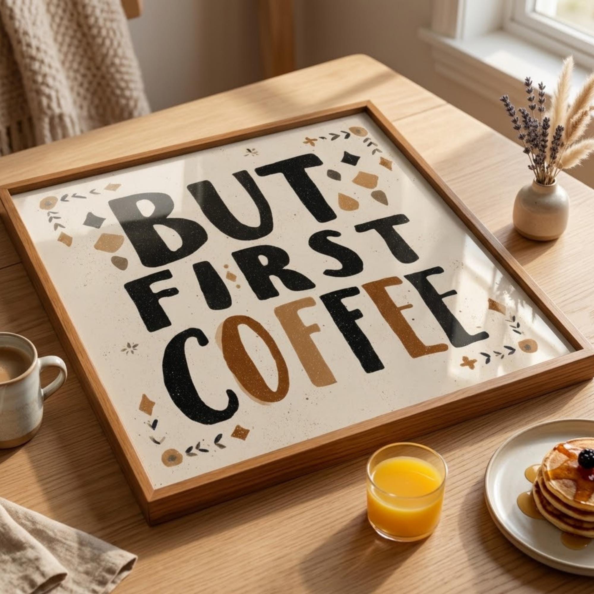 Square Serving Tray, Coffee Lover Tray, Ottoman Coffee Table Tray, Handmade Resin Wood Tray, Coffee Bar Decor