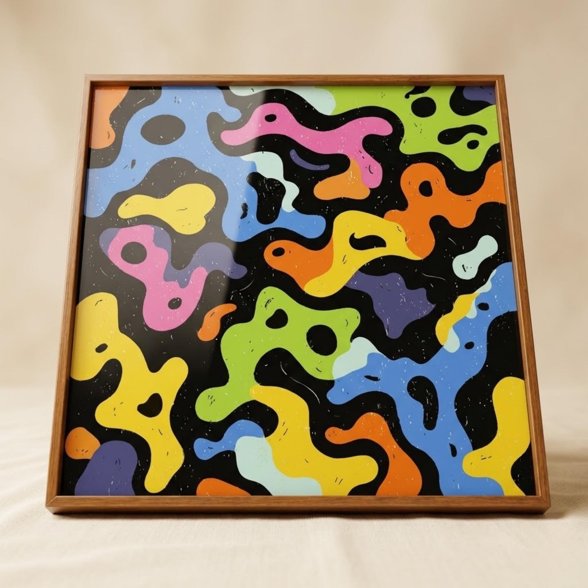Square Serving Tray, Colorful Abstract Tray, Ottoman Coffee Table Tray, Handmade Resin Wood Tray, Modern Pop Art Decor