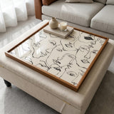 Square Serving Tray, Line Art Ottoman Tray, Modern Coffee Table Tray, Handmade Resin Wood Tray, Minimalist Home Decor