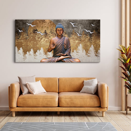Lord Buddha Canvas Painting 24x48 In (BDWA11)