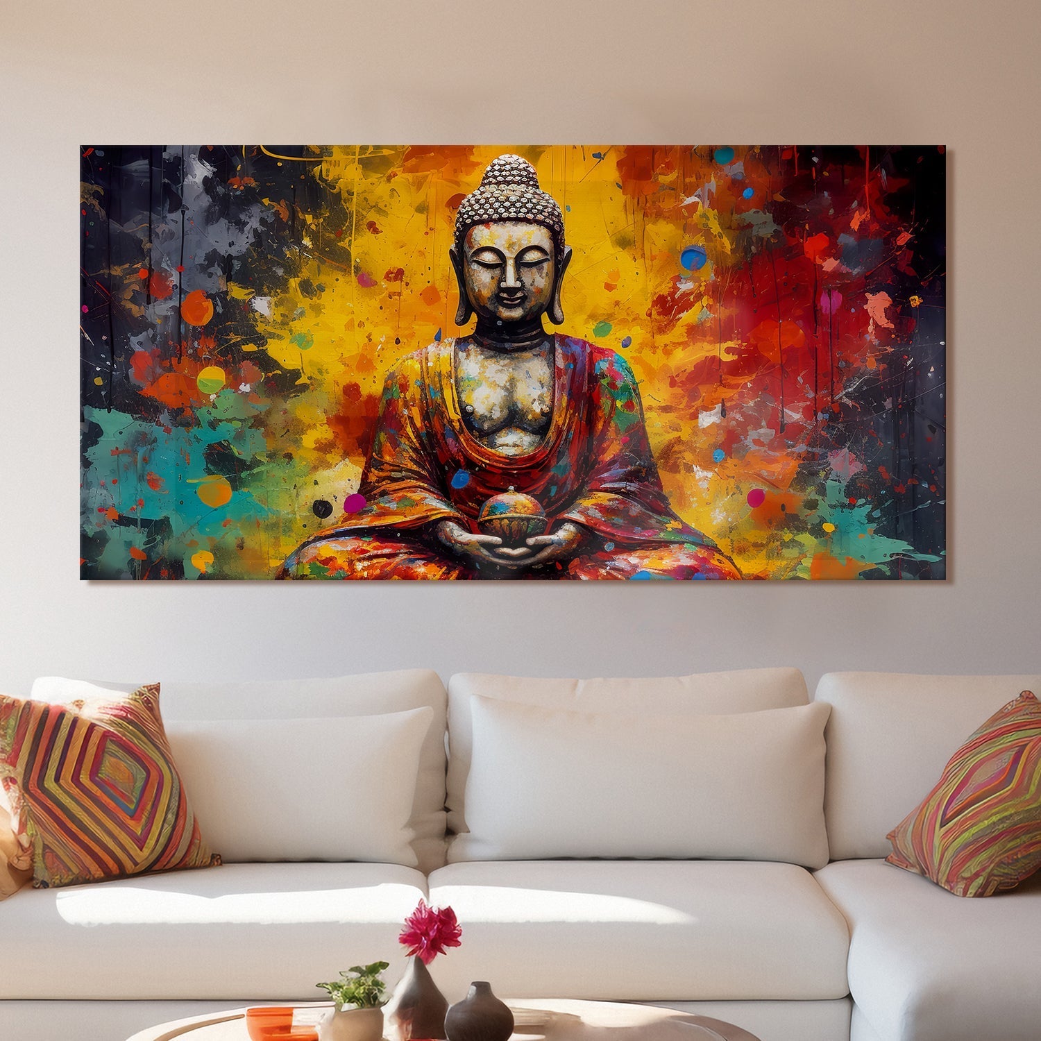 Lord Buddha Canvas Painting 24x48 In (BDWA19)