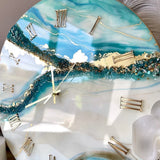 Ivory Peacock Mist – Luxe Resin Wall Clock