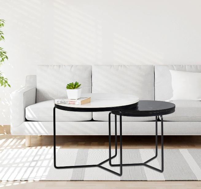 Minimal Tripod Base Round Nesting Table Set of 2 - Black Matte