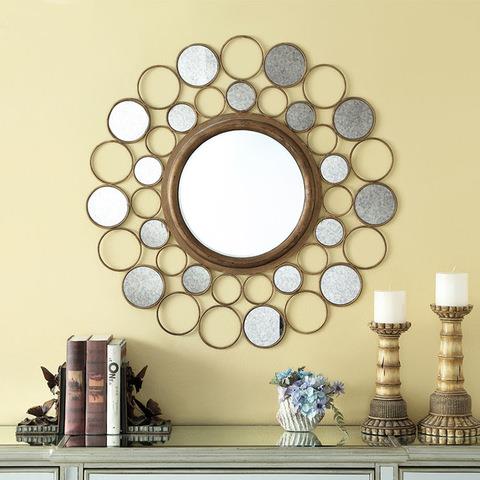 Multi Circle Rim Round Metal Wall Mirror with Antique Mirror Discs