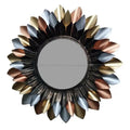 Multicolour Leaf Sunburst Round Metal Wall Mirror