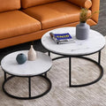 Round Marble-Look Nesting Coffee Table Set of 2 - Black Matte