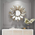 Silver & Gold Lotus Petal Round Metal Wall Mirror