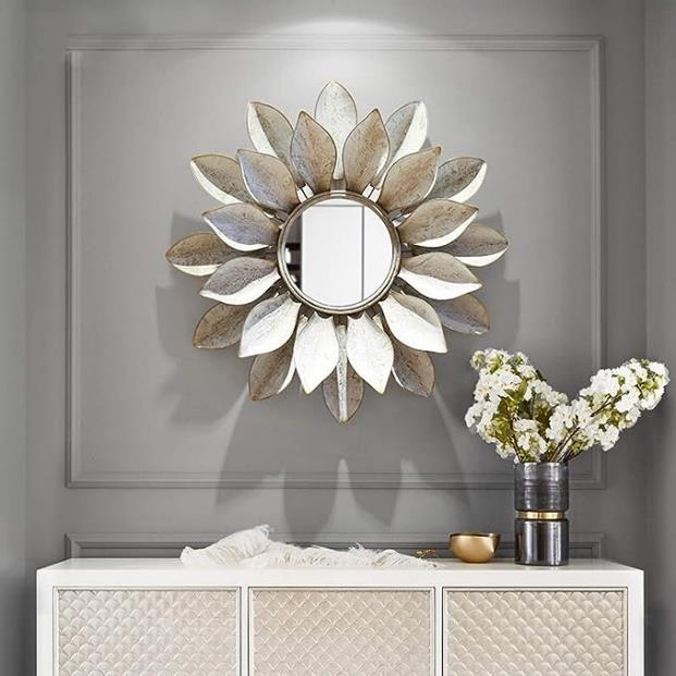 Silver & Gold Lotus Petal Round Metal Wall Mirror