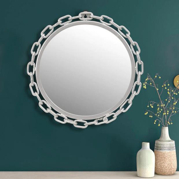 Silver Chain Frame Round Wall Mirror