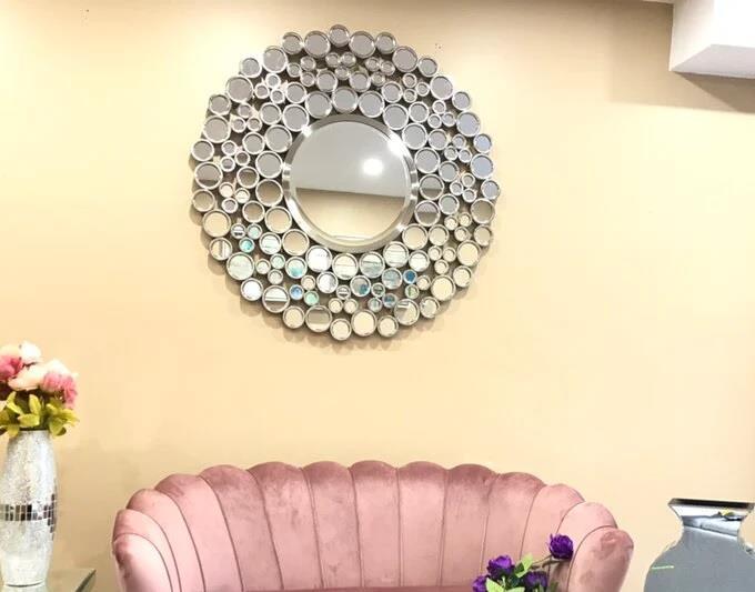 Silver Mirror Cylinder Round Metal Wall Mirror