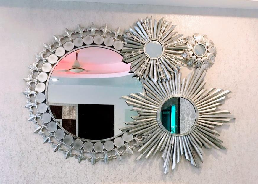 Silver Sunburst Mirror Cluster Metal Wall Decor